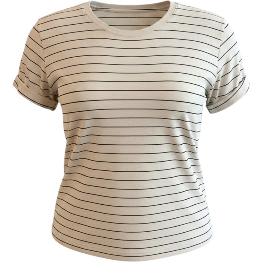 Universal Thread T-Shirt Womens XXL Tan Black Striped Cotton Relaxed Basic Tee